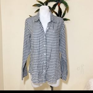 Garnet Hill grey plaid lightweight long sleeve top